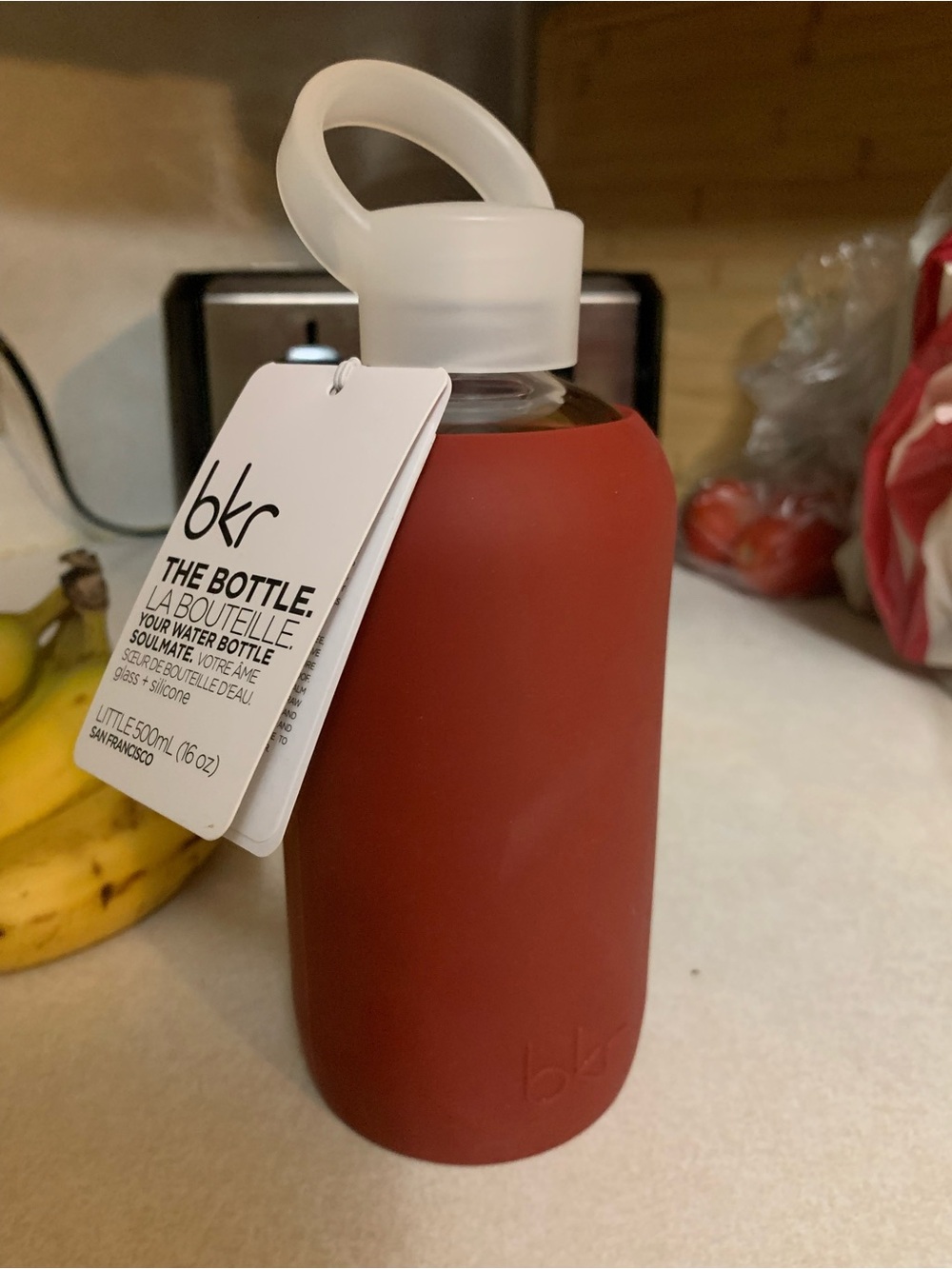 bkr Little 500ml Bottle with Red Silicone Sleeve Lucia color NEW 16oz
